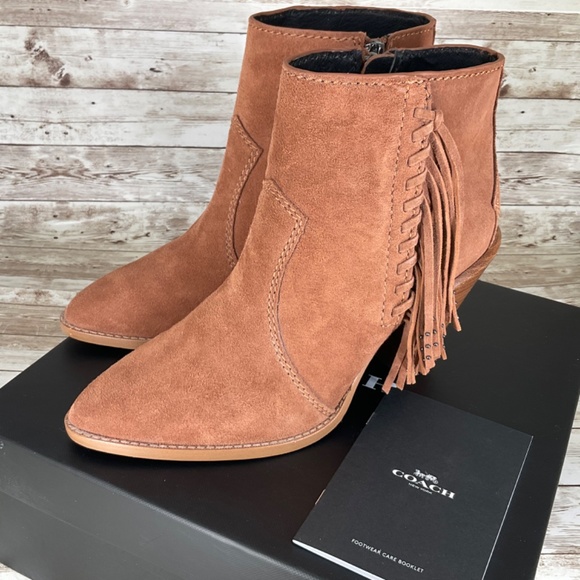 Coach Westyn Saddle Suede Fringe Western Boho short booties 8.5 - Picture 2 of 12